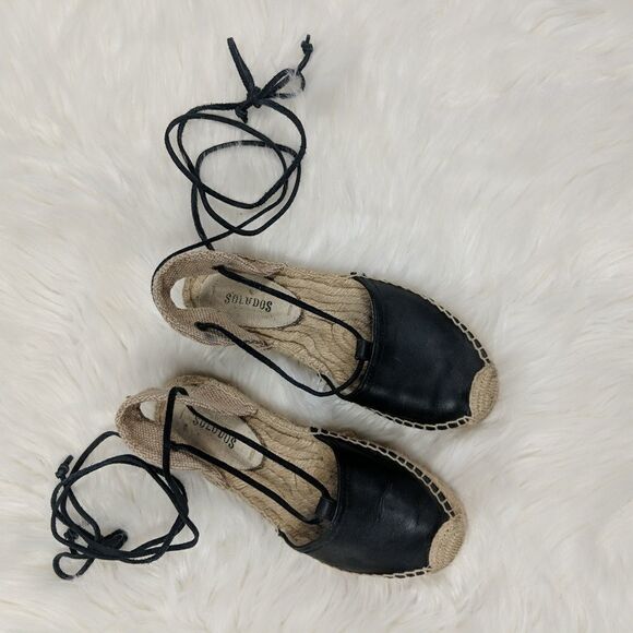 Soludos Leather Gladiator Platform Espadrilles San - Picture 2 of 8